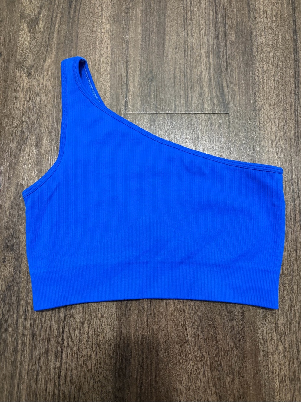 One-Shoulder Blue Ribbed Crop Top